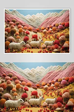 AI数字艺术毛绒风秋季风景插画背景图