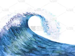 在白色背景上孤立的海水色海浪。水彩画手绘航海插图.背投贺卡，横幅。文字空间。夏季、冲浪、旅行概念.