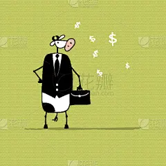 男商人,手提箱,公牛,草图,幽默,可爱的,农业,牲畜,斑点,摆拍
