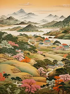 山海边游泳的人物树木素材
