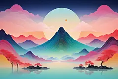 水墨江南风国潮山水插画背景图