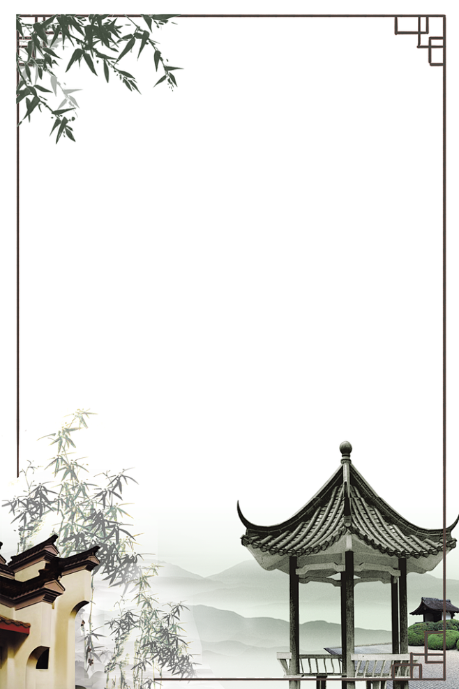 中国风古风水墨风古典山水梅花风景边框背景