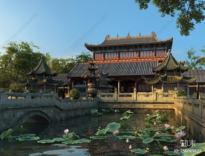 中式寺庙3D模型下载【ID:256089...