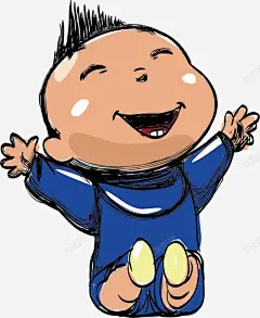 开心的婴儿高清素材 卡通 头发 婴儿 开心 手绘 牙齿 蓝色 高兴 免抠png 设计图片 免费下载