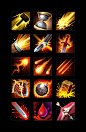 This may contain: an image of some kind of game icons on a black background with fire and flames