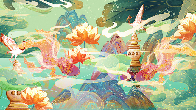 荷花_莫醒__插画师作品_涂鸦王国gra...