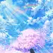 蓝天白云樱花树日本动漫场景太阳光光效