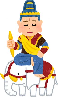 佛教守护神帝释天骑着白象贴纸扁平儿童插画元素卡通免扣png图片素材