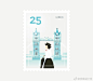 Elen Winata极简的城市风光插画邮票设计。#求是爱设计# ​​​​