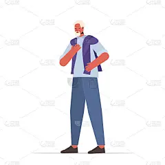 老爷爷穿着休闲新潮的服装，老爷爷卡通人物站姿白发苍苍