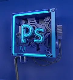 ps  C4D   蓝色  机械   齿轮