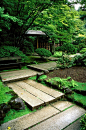 Zen garden - Portland's Japanese Gardens. The path here turns at right angles because it is believed that evil spirits can only travel in straight lines and therefore have trouble navigating the corners.