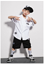 新款儿童街舞服装嘻哈宽松棒球服开衫短袖男童少儿hiphop演出夏季-tmall.com天猫