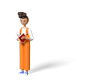 Female character standing and reading book 3d illustration