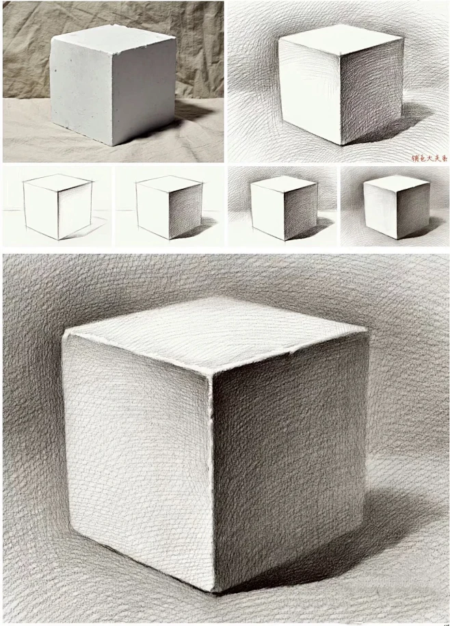 正方体的画法 正方体素描步骤图 石膏几何体正方体-花瓣网