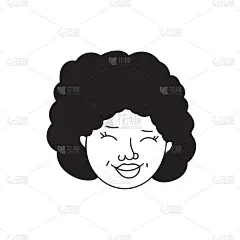 非洲裔美国妇女的脸，手绘的标志黑人种族妇女与卷发。社交媒体头像，简单的图标。