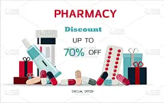 有药品、试管和温度计的医疗海报。为成人和儿童的在线药店或远程医疗咨询做广告。有关病毒的医疗检查及血液