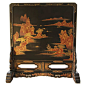 XX°Century Chinese Decorative Screen Lacquered whit Landscape and Sails For Sale at 1stDibs