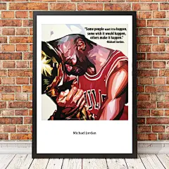 NBA篮球明星海报装饰画有框挂画墙壁简约实木画框迈克尔乔丹-淘宝网