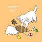 Vector cartoon cute happy white dog dig ground and toy vector.