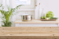 空白图-背景-厨房-木桌-木板-绿叶-盆栽-蔬菜-包菜-锅-窗户-绿色