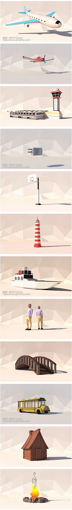 C4D/E3D模型：低多边形汽车/楼房/飞机/建筑/城市生活场景预设-天天素材网