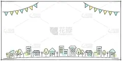 手绘城市景观框架背景，尺寸比例2:1
