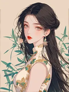 新中式｜温柔女生旗袍竹影封面插画头像｜A147_2_Maomao Ai铺子_来自小红书网页版