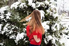 公园,冬天,时装模特,红色,静止的,自然美,女孩,毛衣,美,彩妆