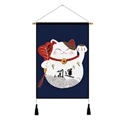日式餐厅挂旗棉麻布艺招财猫挂画客厅家居电表箱遮挡布画挂毯挂布-淘宝网