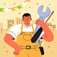 扁平卡通五一劳动节工人医生职业人物形象插画海报背景ai设计素材-淘宝网