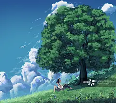 唯美情侣绿植动漫壁纸插画图片素材