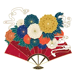 鲜花折扇祥云中国风春节元素免抠高清_PNG：