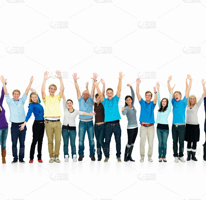 青年男人,白色背景,女人,人群,一排人,集体照,垂直画幅,正面视角,四肢,休闲活动
