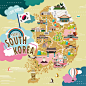 187韩国旅行地标首尔塔昌德宫南山民俗村美食手绘地图矢量EPS素材-淘宝网
