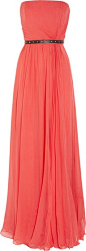 GUCCI/Belted Silk Chiffon Strapless Gown