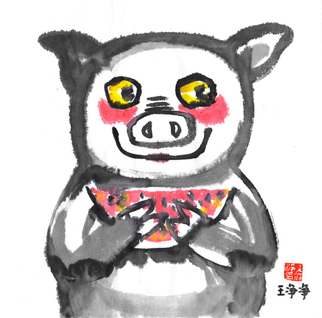画儿晴天猪年水墨画-猪年画猪-猪年插画猪年水墨画中国画猪年元素