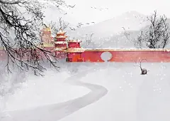 古风山水建筑凉亭荷花风景点插画海报背景