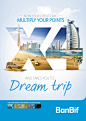 Multiplies and travels : Promotional graphics for the Inter BanBif finance, communication was addressed to multiply your points X4 and access a draw for tour packages to Dubai and Thailand