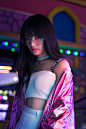 NEON x SING GIRL : The rebellious girl in the game room. with neon light