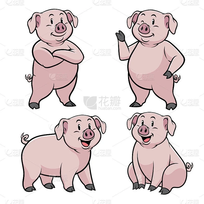 pig with cartoon style set素材-花瓣网
