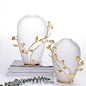 迪斯凯 印度进口 欧式磨砂玻璃金色枝花缠身装饰玻璃花瓶花器摆件-淘宝网