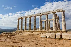 希腊,寺庙,海神波塞冬,纪念碑,天空,古代文明,水平画幅,山,无人,古老的
