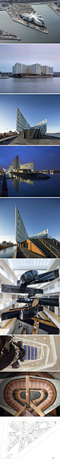 丹麦，哥本哈根 ，联合国哥本哈根地区总部（联合国城）。建筑物位于一座人工岛上，自然而然地与周围环境隔离，同时从城市和水面上都能十分清楚地看到这里。从空中俯瞰，建筑的八角形形式无疑是清晰的视觉参照点，正如联合国一样，其事务触及全世界的各个角落。 http://t.cn/z8xO5KK