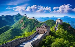 草地建筑长城建筑壁纸素材图片