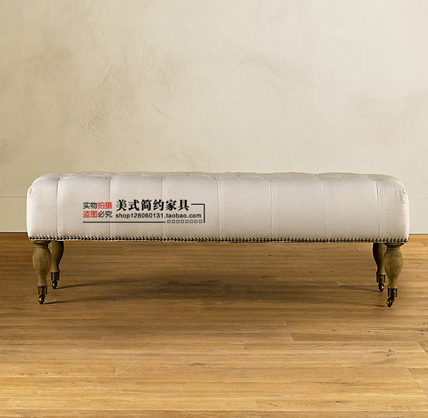 现货美式乡村床尾凳 亚麻布艺沙发凳 长矮...