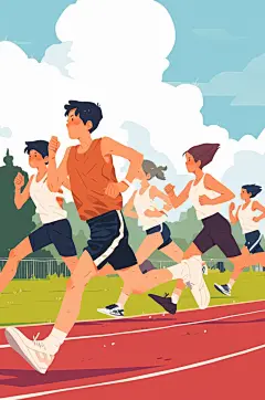 AI数字艺术扁平风校园运动会人物插画-众图网