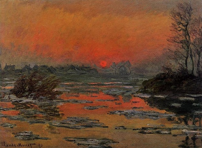 莫奈冬天塞纳河上的夕阳