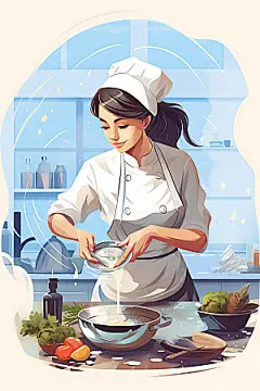 厨师烹饪烹调扁平风插画