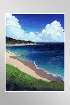 数字艺术海边大海插画-众图网